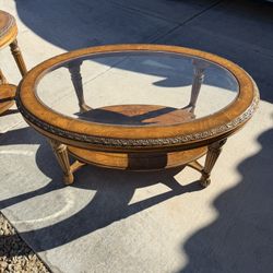 Oval Wood Coffee Table Glass Top