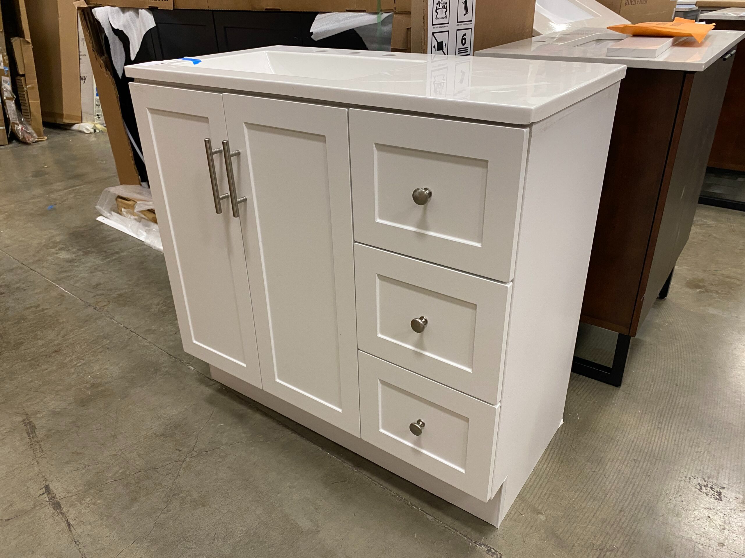 36″ White 3 Drawer Vanity with Sink