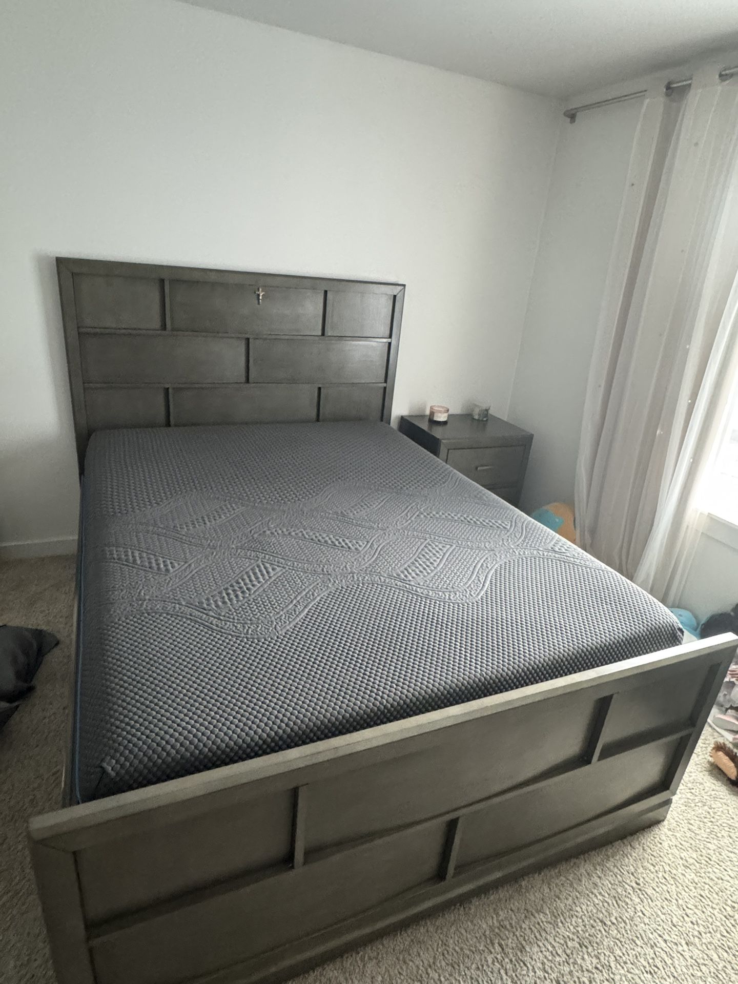 Queen Storage Bed Frame – Solid Wood, Modern Charcoal Finish, With A Matching Night Stand