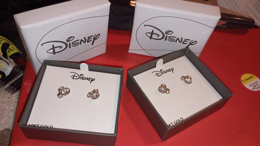 2 Pairs Of 10k Gold Disney Earrings