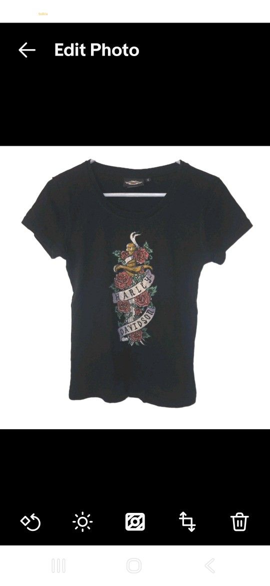 Harley Davidson T-Shirt Size Small Rhinestone Usa Black Stretch