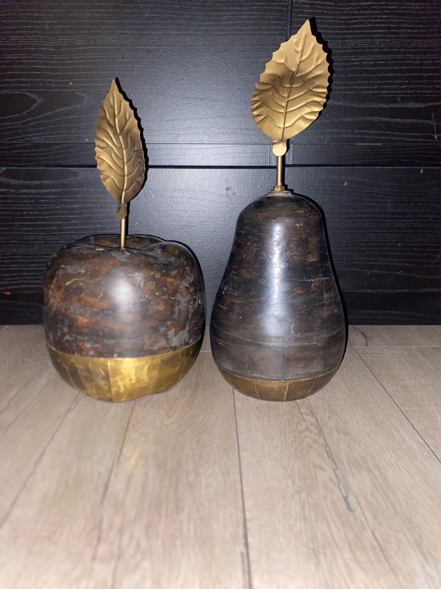 IMAX Home 73398-2 Brown Two Piece Brass & Terracotta Apple & Pear Statue Set