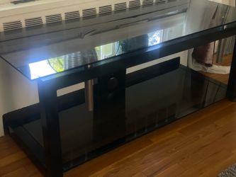 Glass TV stand with cable management (black with black glass)