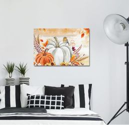 Thanksgiving Day Canvas Wall Art, Pumpkin and Maple Oil Painting for Bedroom Living Room, 24 x 16