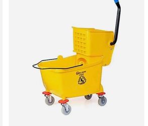 26 qt. Yellow Commercial Mop Bucket with Side Press Wringer and Non-Marking Casters