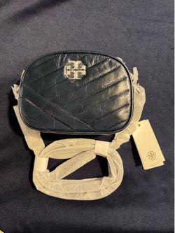 Tory Burch Kira Small Blue Distressed Chevron Quilted Crossbody Zip Gold