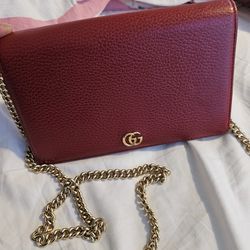  Petite GG Marmont Chain Wallet Leather Mini