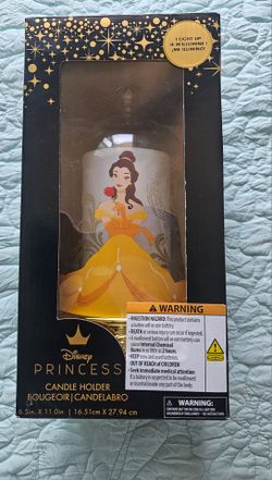 Disney Princess Belle candle holder features a light-up design inspired by Beauty and the Beast.