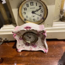 Beautiful Small Antique Porcelain Ansonia Wind Up Mantle Clock
