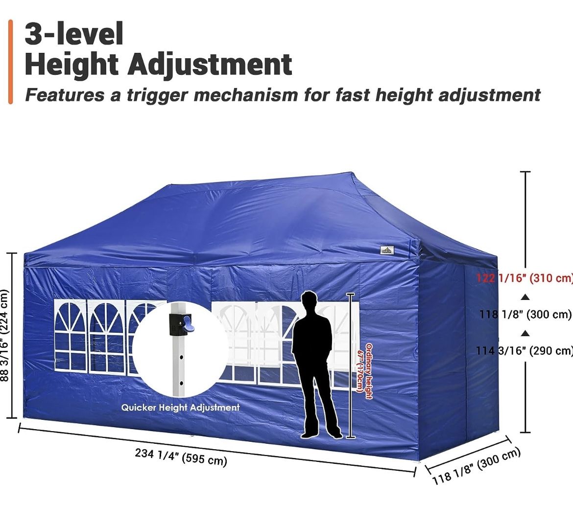 💙10x20' Heavy Duty Enclosed Pop Up Canopy Folding with 4 Sidewalls for Outdoor Event Vendor Farmer Flea Market Tent 💙💙💙💙