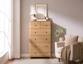 51.5" Tall 6 Drawer Dresser – Light Oak Wood Bedroom Storage Chest