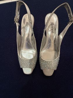 Renee shiny silver sling bag heels