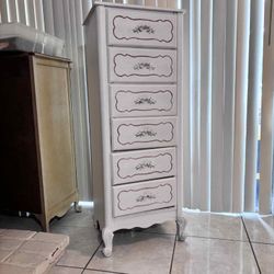 White French Provincial Style Upright Chest 6 Drawer 20.5”Lx17”Wx54.5”H