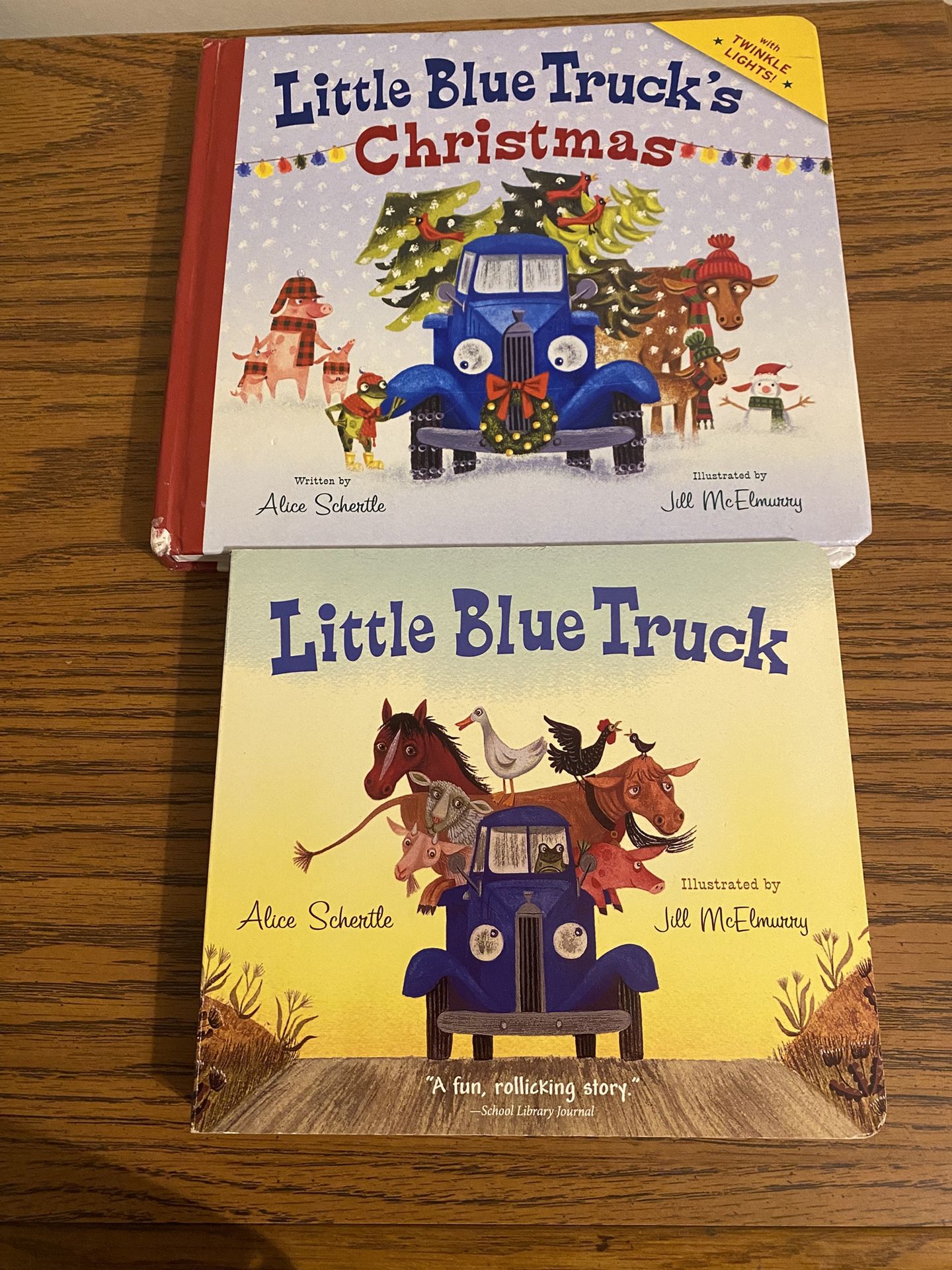 Two Little Blue Truck Baby Board Books- The Christmas Book Has Lights In It!