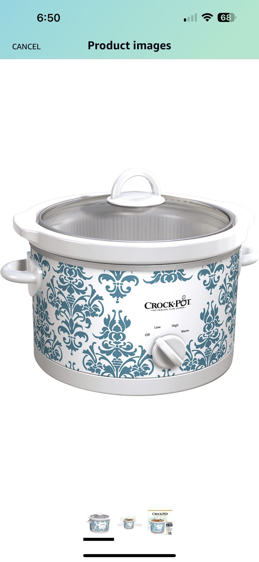 Crock-Pot SCR450-DK Slow Cooker, 4.5-Quart, Teal Damask Pattern