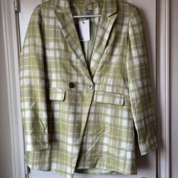 GREEN PASTEL PLAID BLAZER DRESS DOUBLE BREASTED- Size 6