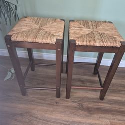 Bar Stools Set Of Two  Wicker 24" High