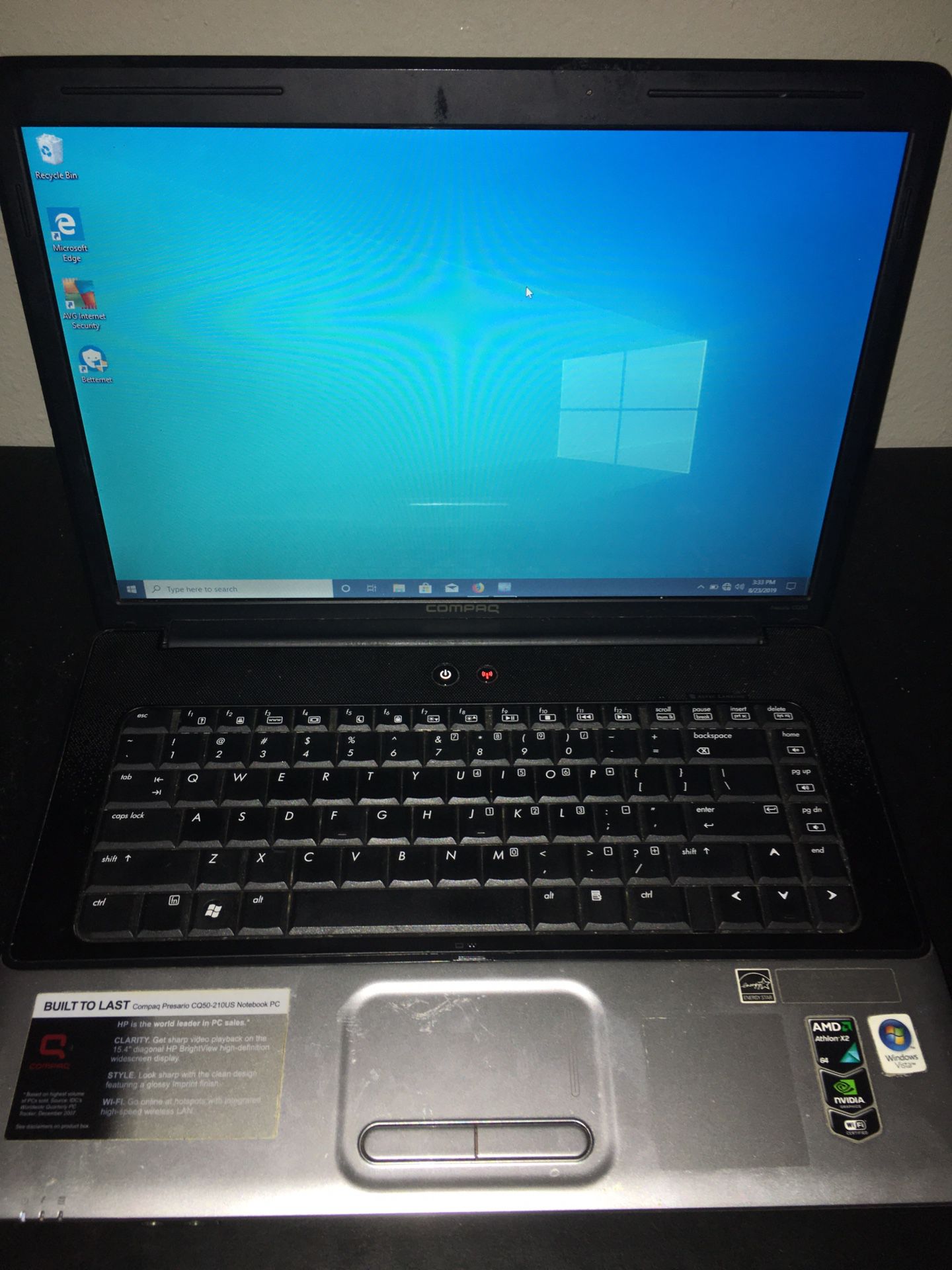 Compaq CQ50 Laptop (Fresh Install Windows 10 Pro)(No Virus or 3rd party apps preinstalled)