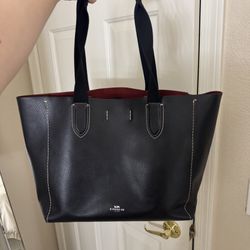 Coach Derby Black Leather Tote Bag w/ Red Interior 