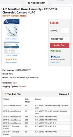 A/C Manifold Hose Assembly - 2010-2012 Chevrolet Camaro - UAC