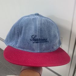 Supreme NYC Denim & Red fitted Hat