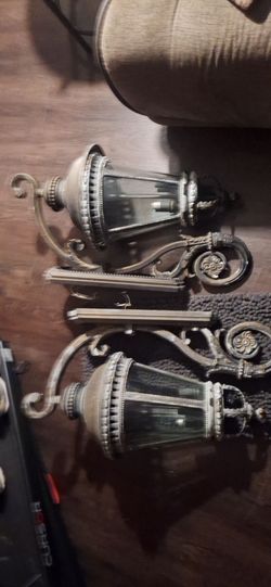 Pair of Ornate Metal Wall Sconce Lanterns