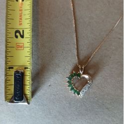 Emerald And Diamond Heart Necklace 