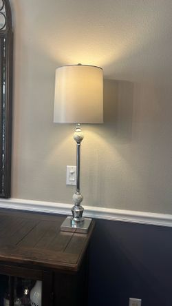 Tall Chrome Buffet Lamp with Mosaic Glass Accents