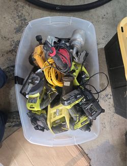 Ryobi and DeWalt Power Tool Lot with Electrical Supplies