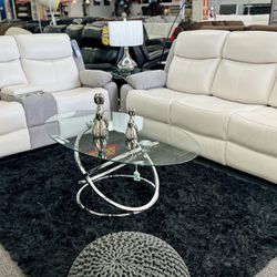 Stunning Two Tone Grey & White Reclining Sofa&Loveseat On Sale Now $999