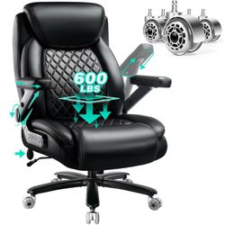 600LBS Large Heavy Duty Office Chair with 5D Flip Arms,Comfy Big and Tall Executive Office Desk Chair with Pocket Spring Cushion,High Back Computer Ch