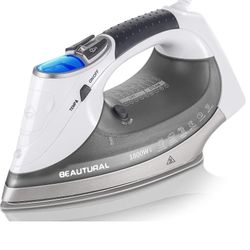 BEAUTURAL 1800-Watt Steam Iron with Digital LCD Screen, Double-Layer and Ceramic Coated Soleplate, 3-Way Auto-Off, 9 Preset Temperature and Steam