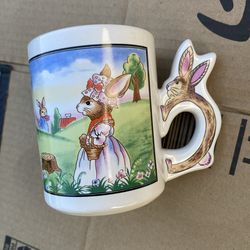 Bunny Rabbit Handle Easter Coffee Cup Mug From Japan Flying Kite Bonnet Vtg