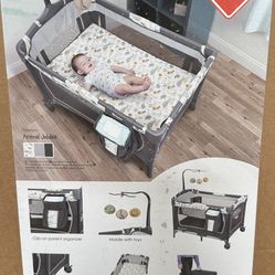 Baby Trend Nursery Center Playard with Animal Toys, Grey