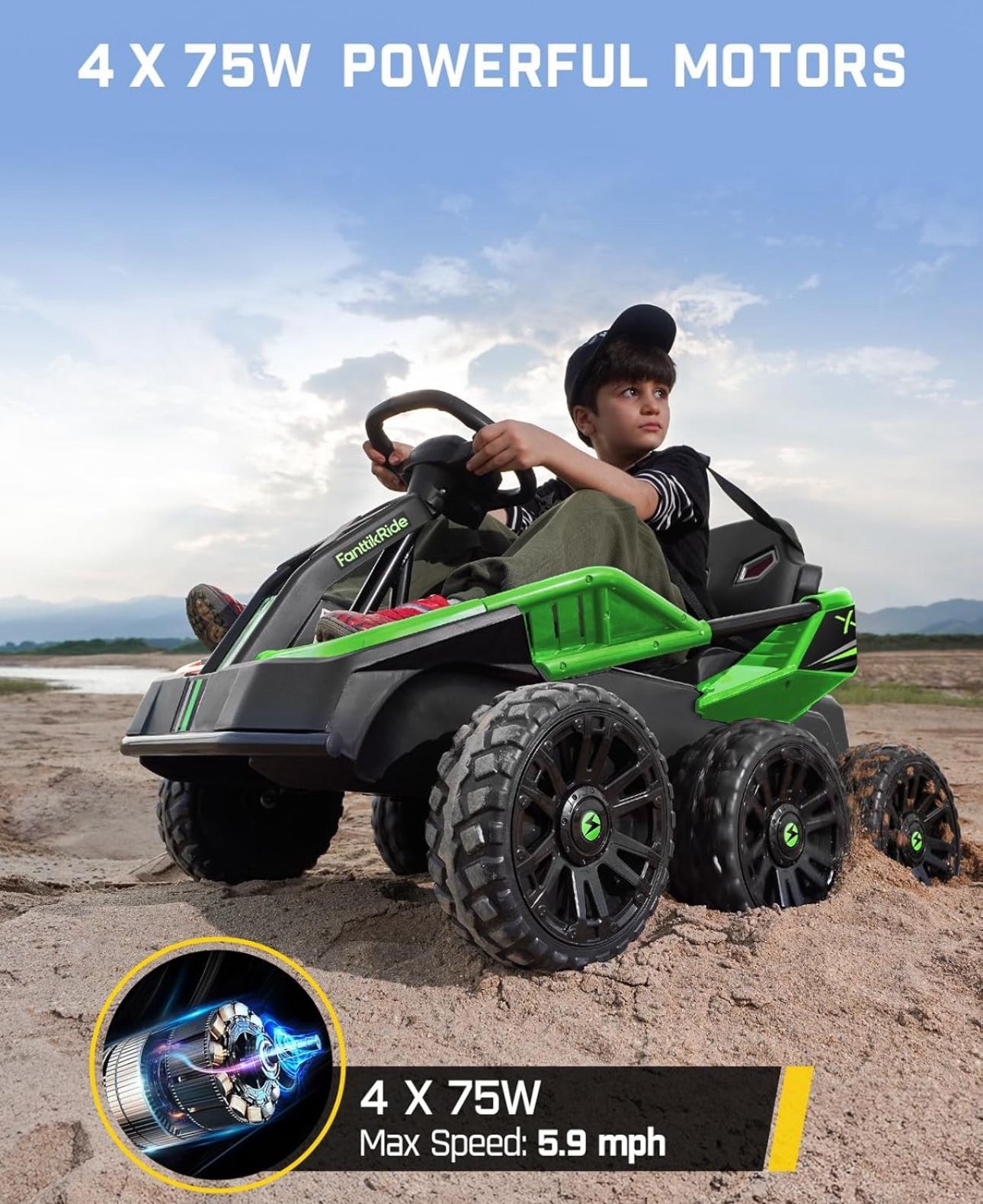 6x6 24V Ride on Toys for Big Kids, Six Eva Wheels UTV, 4x75W 5.9MPH Powerful Electric Car, 4WD/2WD Switch, Parent Remote, Four Shock Absorbers, for Ag