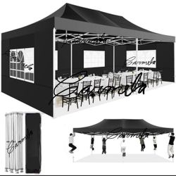 10x20' Waterproof HEAVY DUTY Easy Pop Up Canopy with Removable Sides For Sale 420D Folding Tent Wedding Party Outdoor w/ Removable Sidewalls