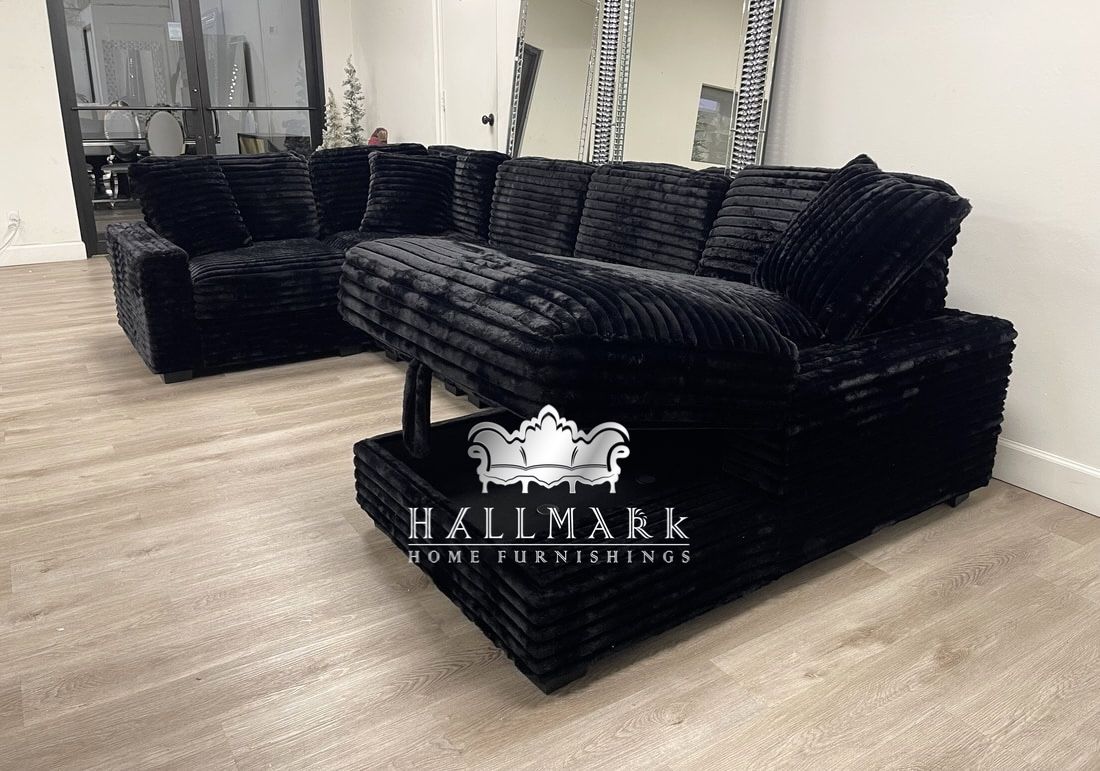 Black Oversized Fluffy Sectional Couch
