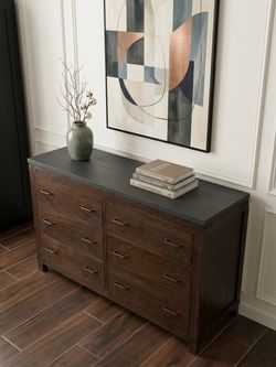 6-Drawer Wood Dresser with Dark Top