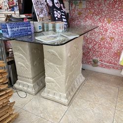 Set Of Two Glass Top Dolphin Themed Console Table