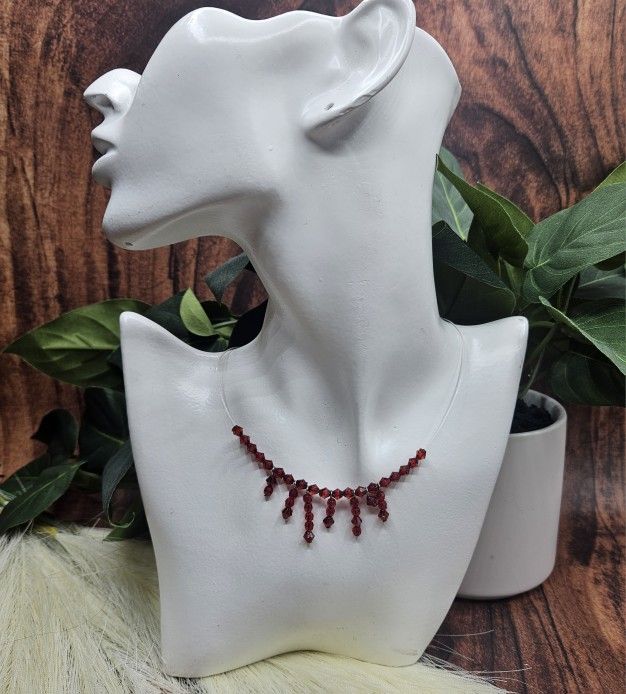 red crystal drop fringe dangle choker necklace length 15" to 17"