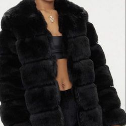 Black Faux Fur Bubble Coat