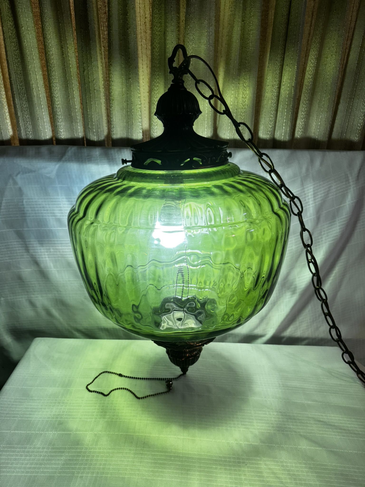 hot beautiful mid century green glass hanging swag light lamp
