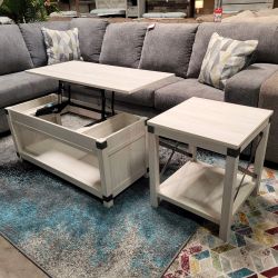 NEW SQUARE END TABLE - LIFT TOP COCKTAIL TABLE WHITEWASH COLOR || SKU#ASHT172-2-9TC