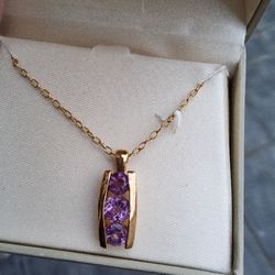 Mothers Day Gift 18k Gold AMETHYST NECKLACE 18 Karat Gold Over Brass