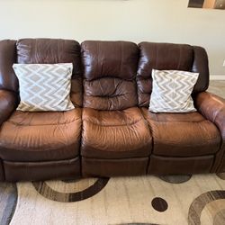 La-Zy Boy Recliner Leather Sofa Three Seater With Recliners & Love Seat