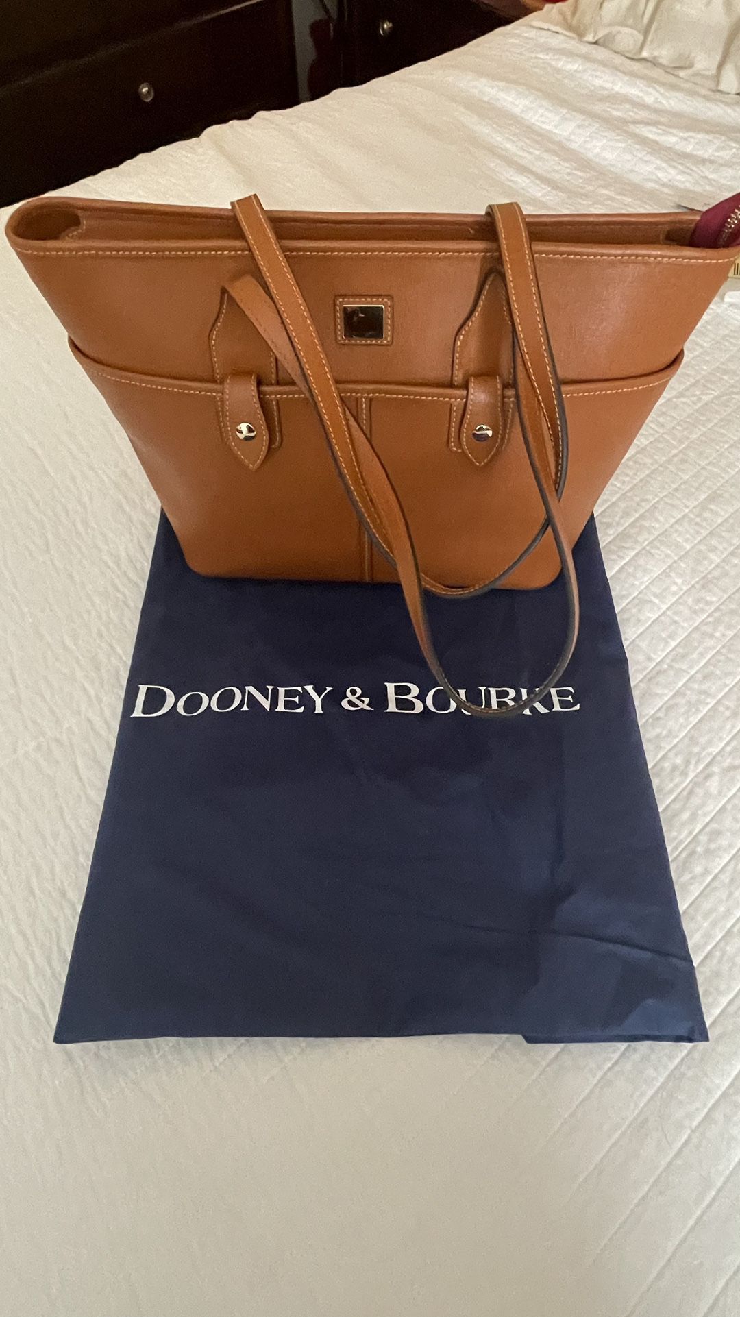 DOONEY & BOURKE NANA Saffiano Natural Double Pocket Tote, Leather Zip Satchels
