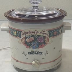 Vintage Rival 3 1/2 Qt Crock Pot Slow Cooker Garden of Good Things 3150/2 w Lid