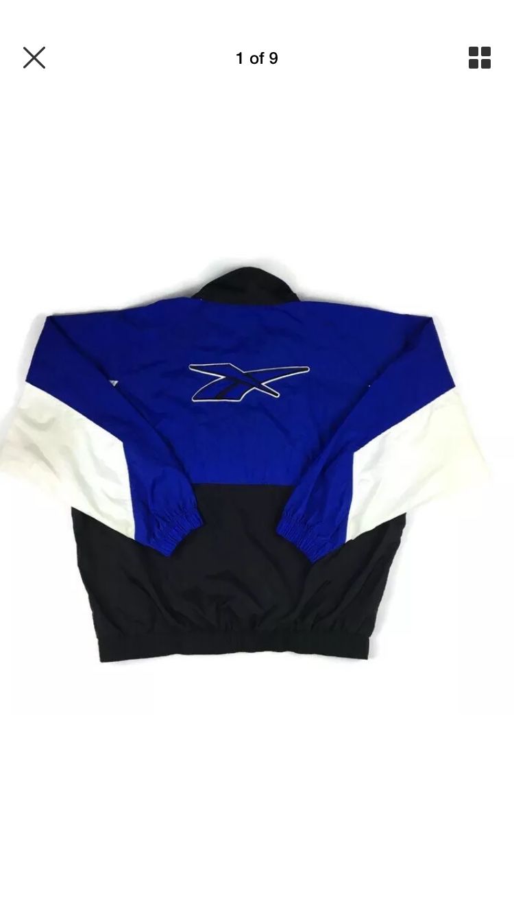 Vintage Size Large Reebok Windbreaker Jacket 90s Blue Black White Big Logo