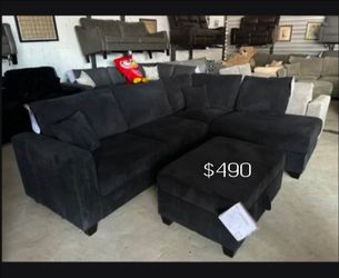 3-pc sectional sofa with storage ottoman black corduroy