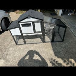 Chicken Coop and Run, Two Story Rabbit Hutch Indoor Outdoor, Wooden Hen House with Nesting Box Rabbit Cage, Ramp, Deep No Leak Pull Out Tray, for Chic